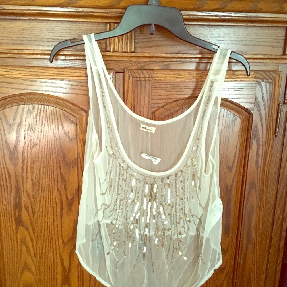 Hollister tank Sheer beige with gold sparkles